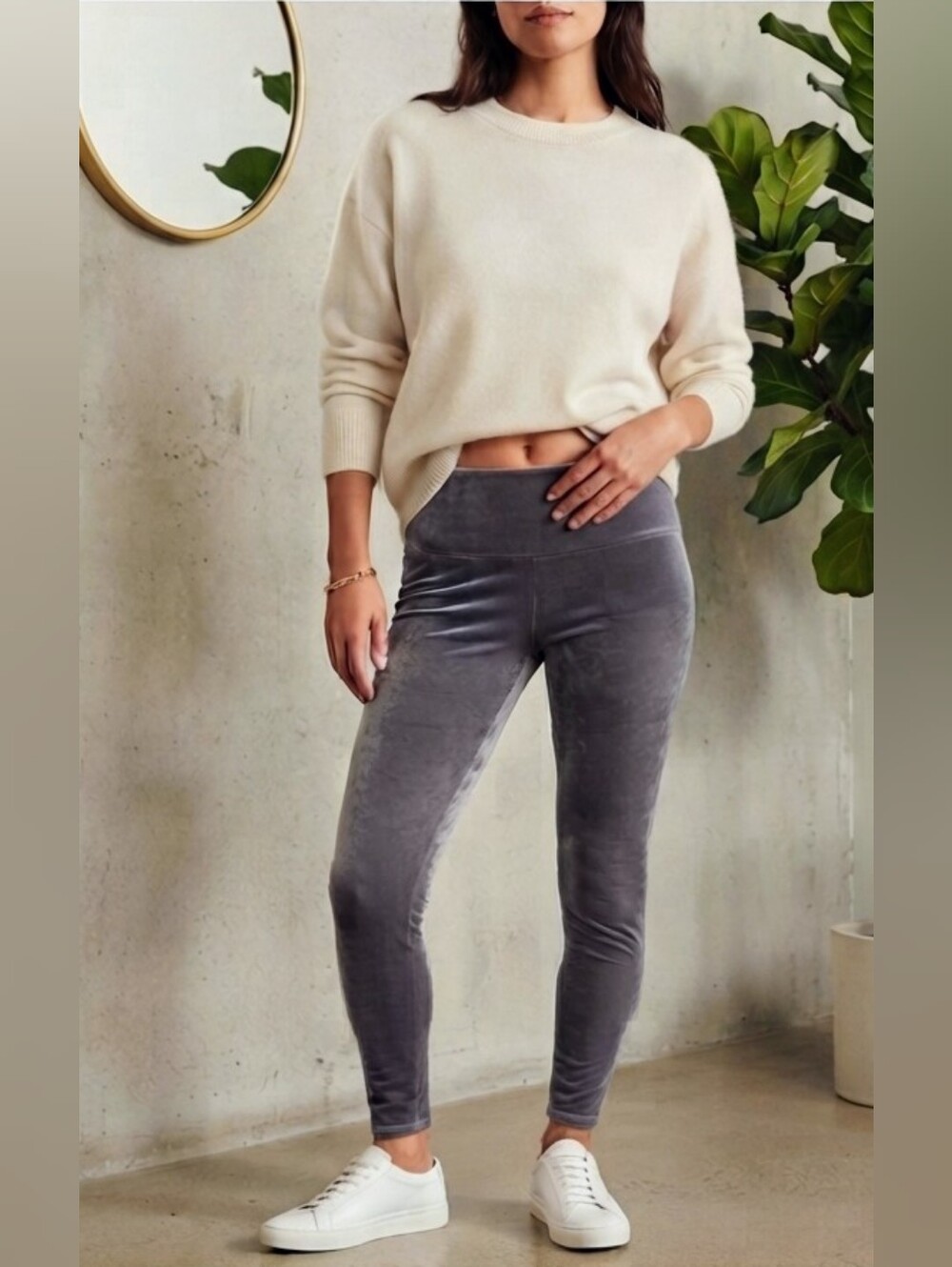 Aritzia Wilfred Free Gray Velvet High Waist Daria Leggings XS ,NWT